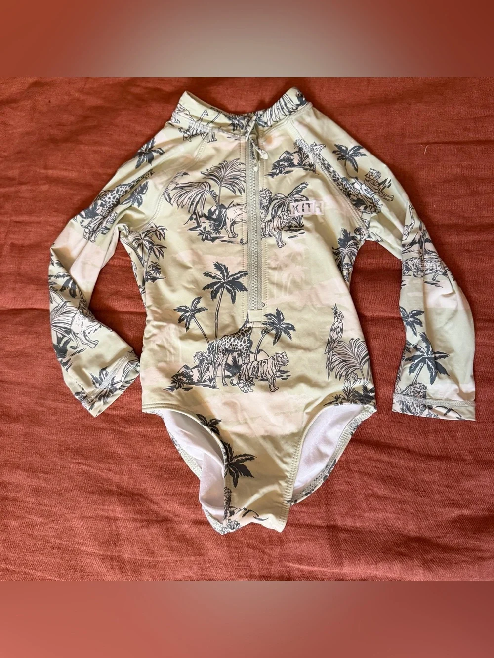 Kith Kids | Pale Green and team Palm Print Zip One-Piece